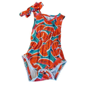 SHEIN WATERMELON MATERIAL WITH HAIR BOW, 18-24 months.